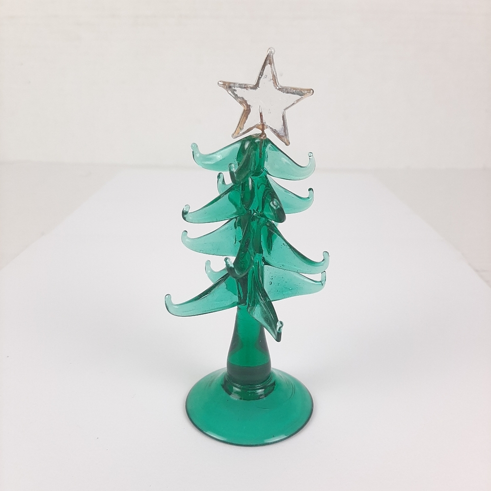 ArtGlass Christmas Tree Figurine Green Home Decor Holiday MCM 5”